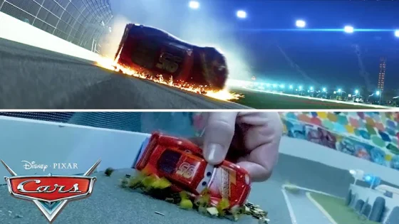 Lightning McQueen's Crash Scene SIDE BY SIDE VIDEO Pixar Cars @disneyjr